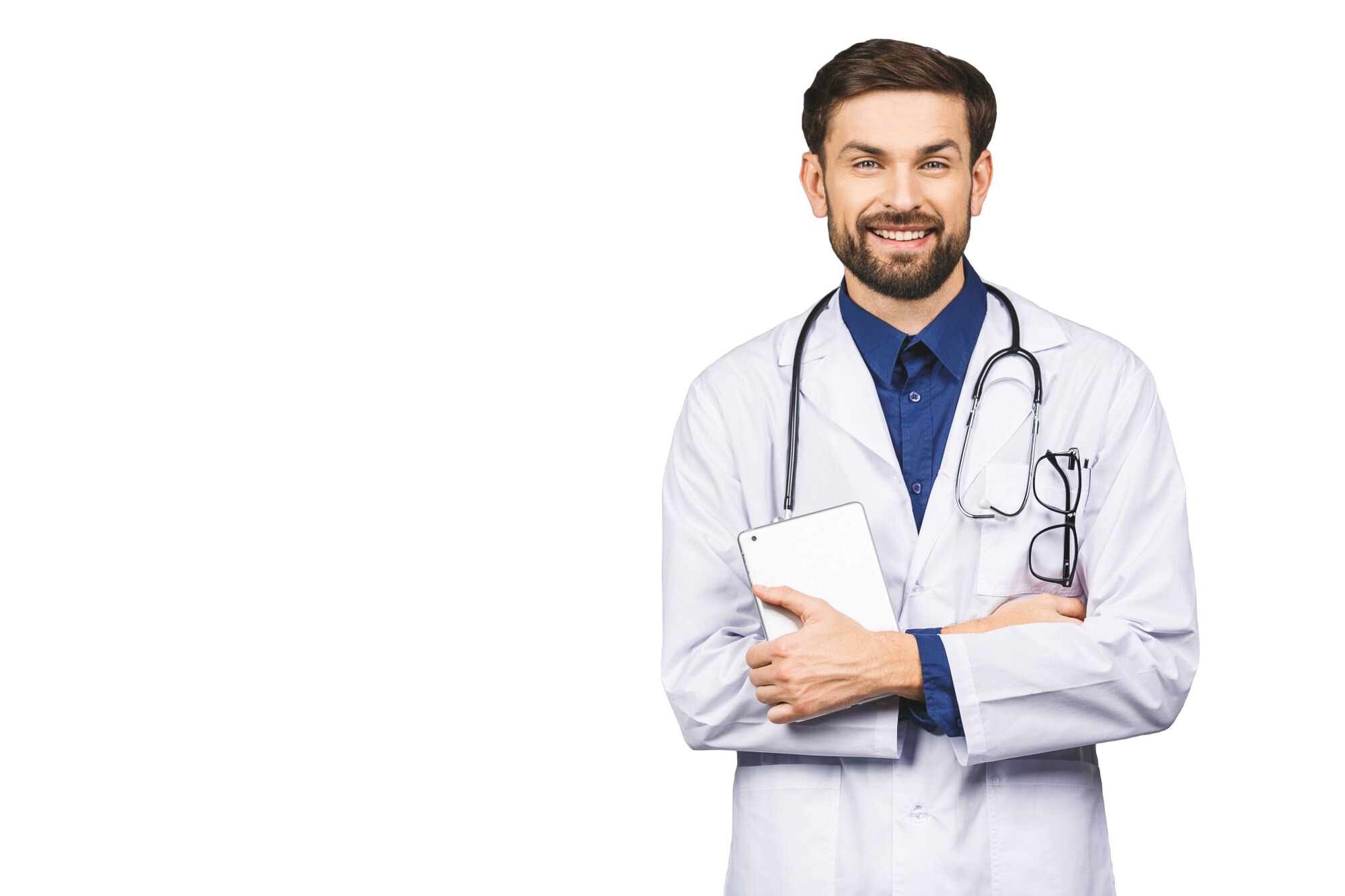 smiling-doctor-using-tablet-computer